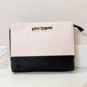 Betsey Johnson beige & black clutch with removeable wrist strap